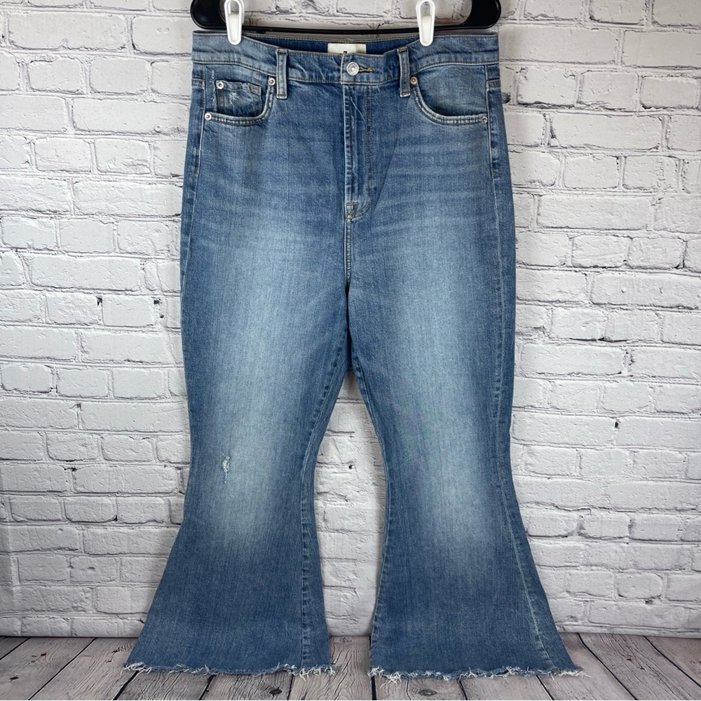 7 For All Mankind Jeans Women 32 (33x30) Mega Flare High Rise Stretch Raw Hem‎